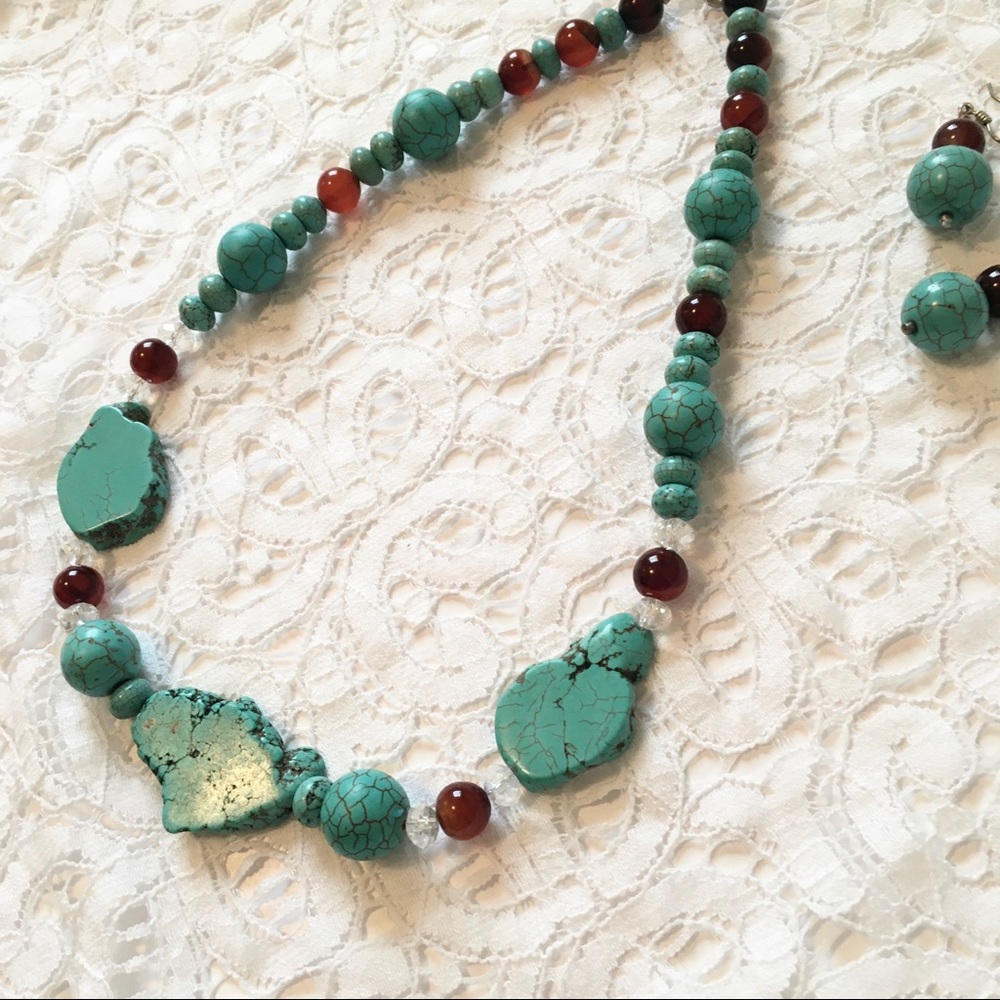 genuine turquoise necklace & earrings